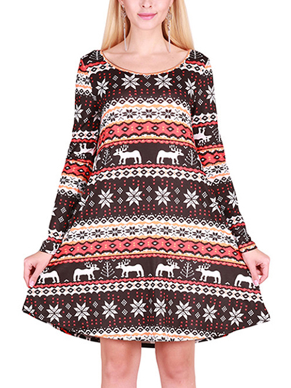  Multicolor S-XL Casual Soft Long Sleeve Casual Dress