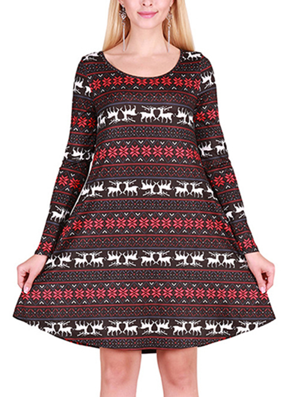 Multicolor S-XL Loose A-Line  Printed Casual Dress