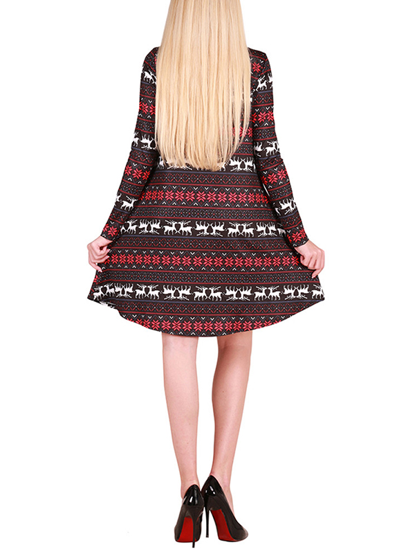 Multicolor S-XL Loose A-Line  Printed Casual Dress