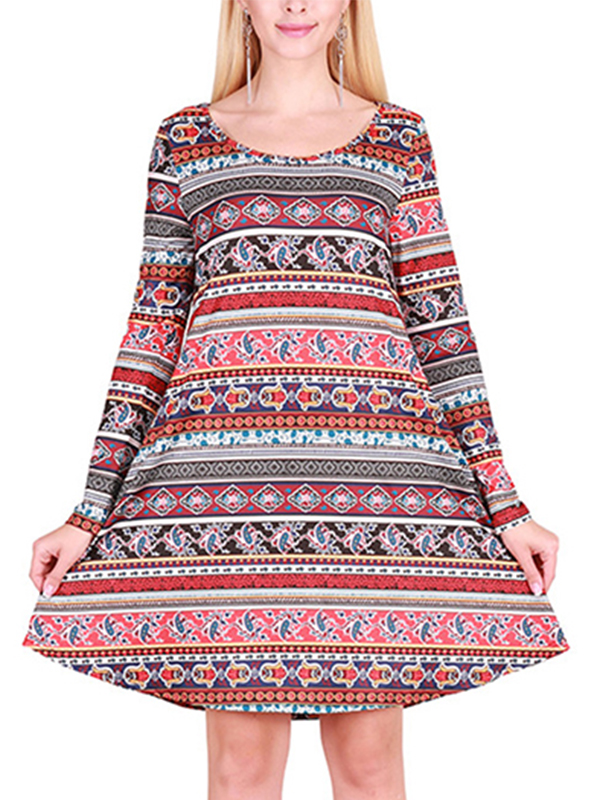  Multicolor S-XL Loose Bohemian T-Shirt Casual Dress