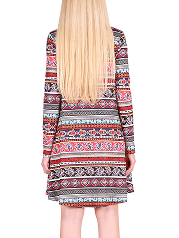  Multicolor S-XL Loose Bohemian T-Shirt Casual Dress