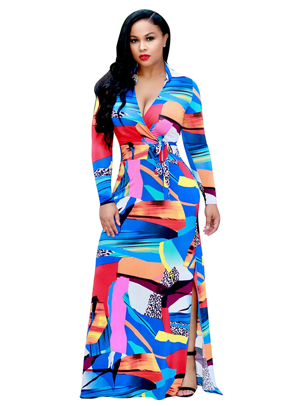 2 Colors L-5XL Colorful Printing Bohemain Dress