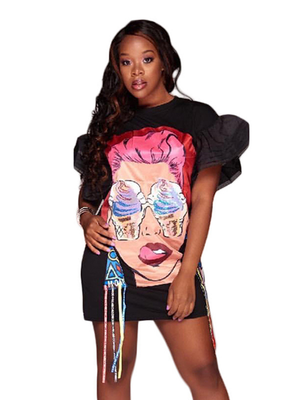 2 Colors M-XXL Fashion Patterns Mini Casual Dress