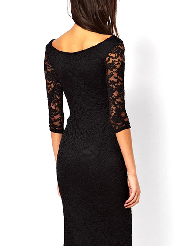 2 Colors S-2XL Half Sleeve Lace Midi Dress