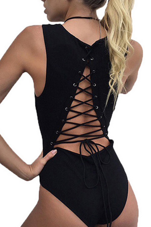 2 Colors S-L High Leg Criss Cross Back Bodysuits