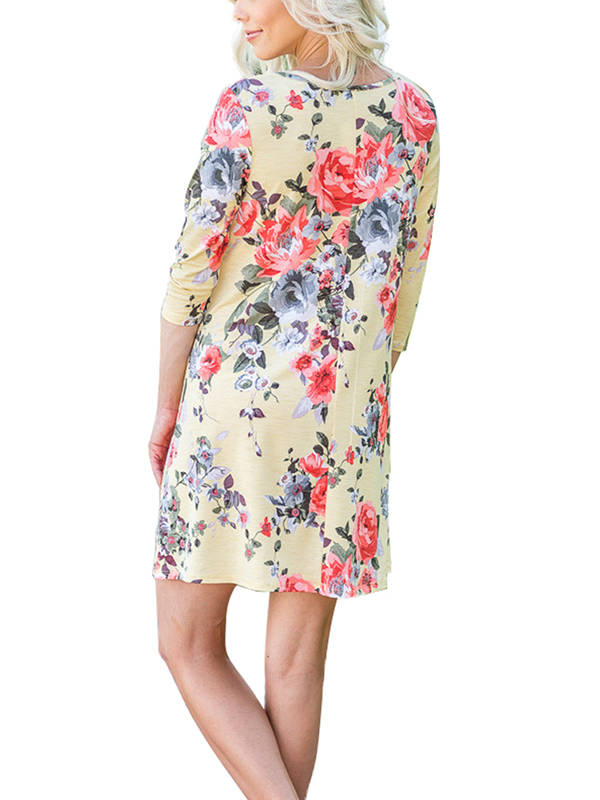 2 Colors S-XL  Lace-Up Floral Casual Dress