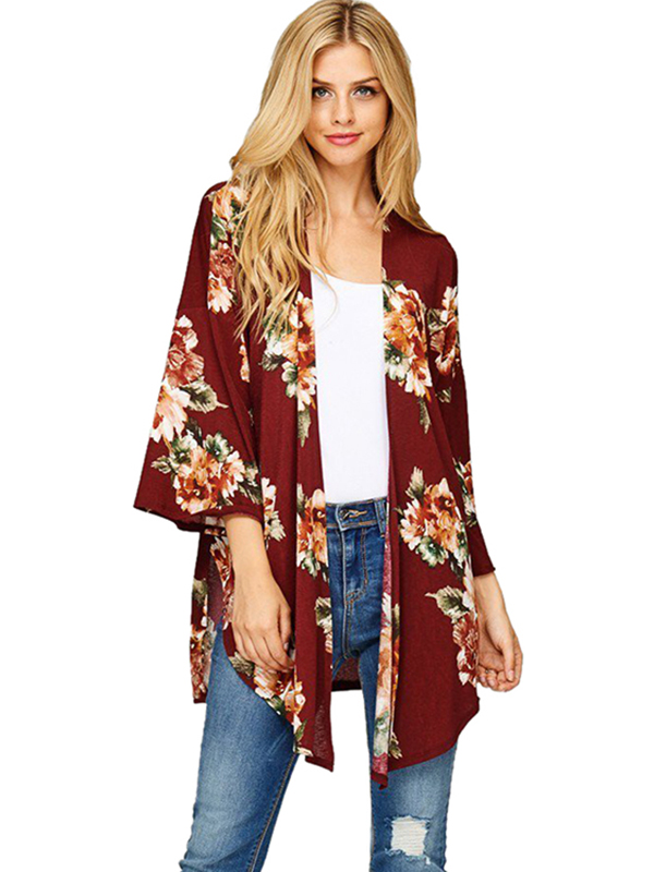2 Colors S-XL Fashion Floral Print Irregular Coats