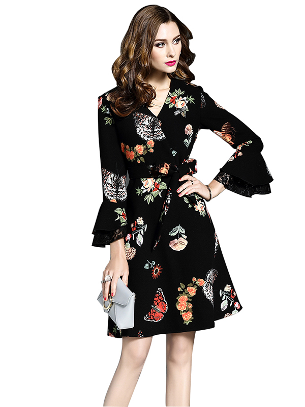 2 Colors S-XL Floral Print Casual Dress