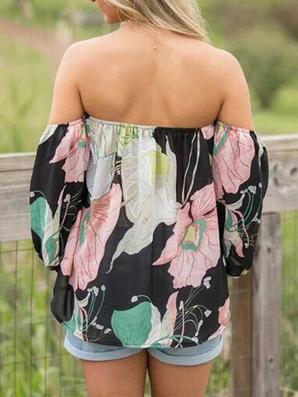 2 Colors S-XL Floral Printed Off Shoulder Blouse