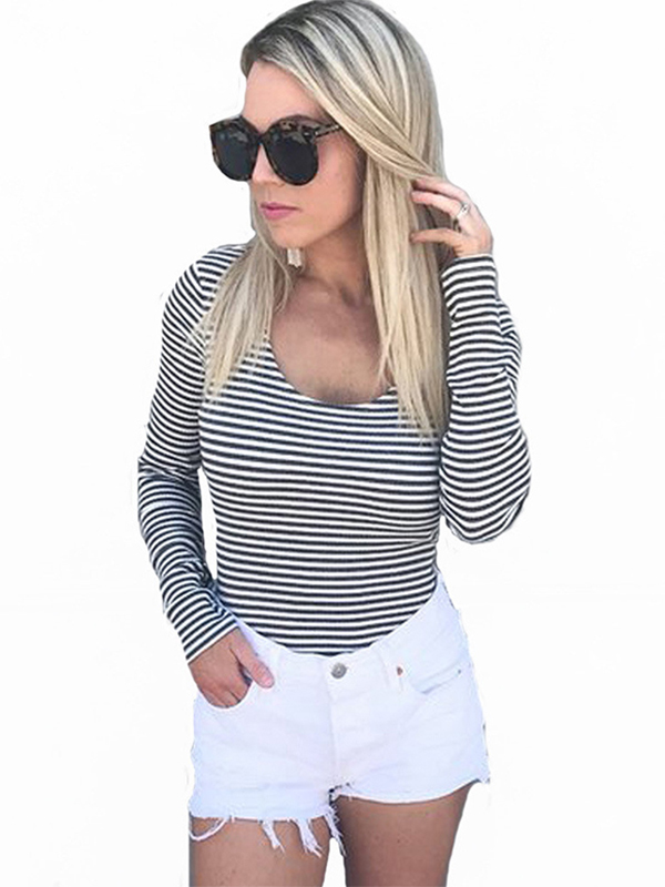 2 Colors S-XL Sexy Striped Blouse