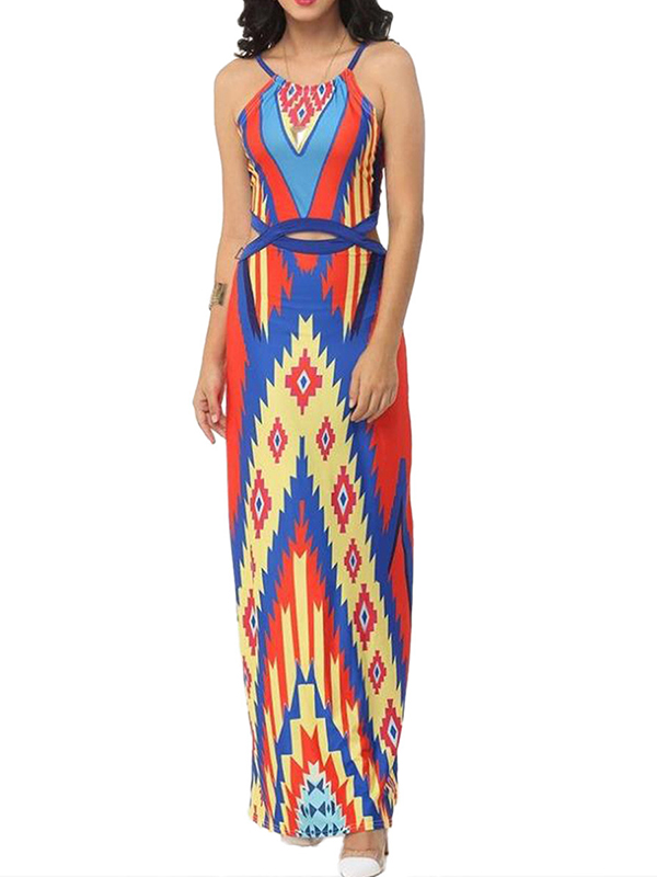 3 Colors S-5XL Sleeveless Colorblock Maxi Dress