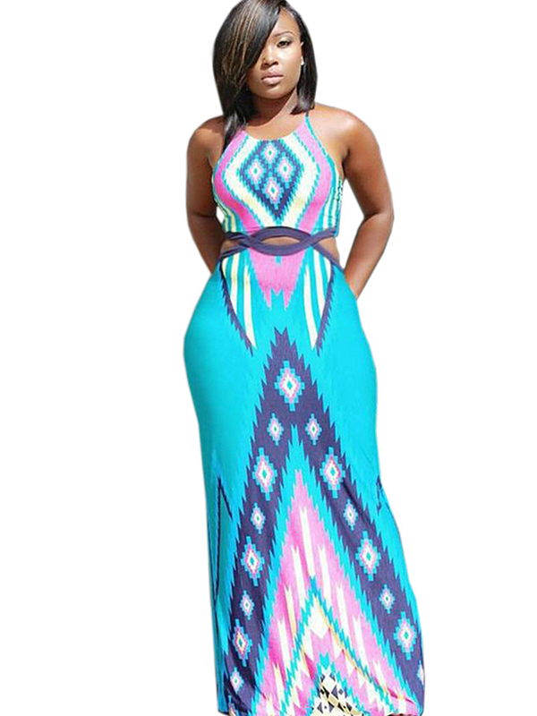 3 Colors S-5XL Sleeveless Colorblock Maxi Dress