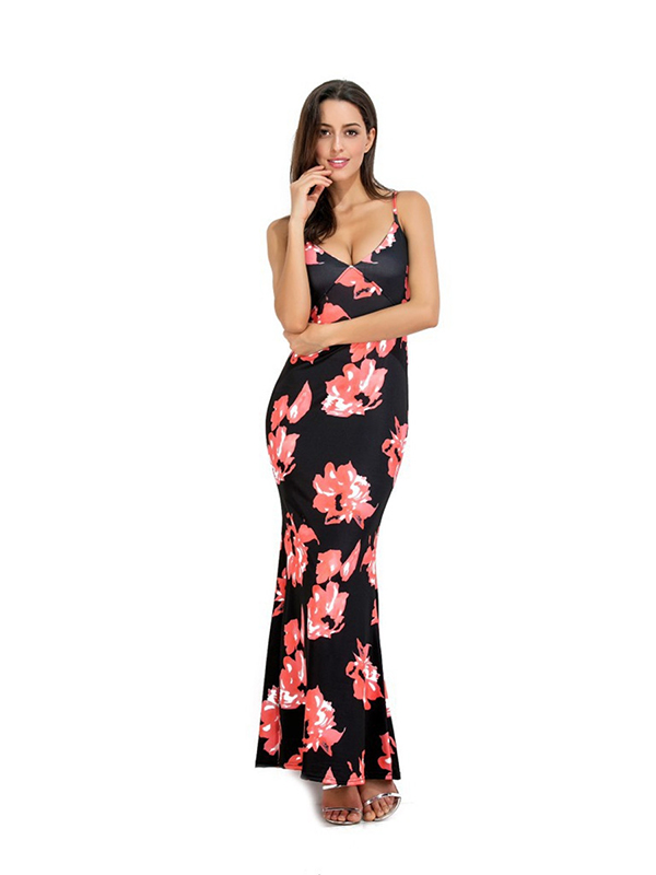 4 Colors S-5XL Floral Print Maxi Dress