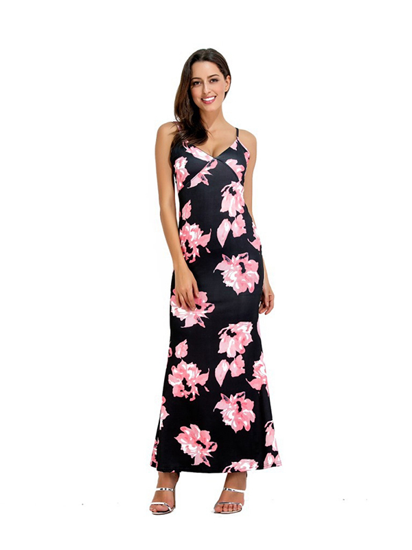 4 Colors S-5XL Floral Print Maxi Dress