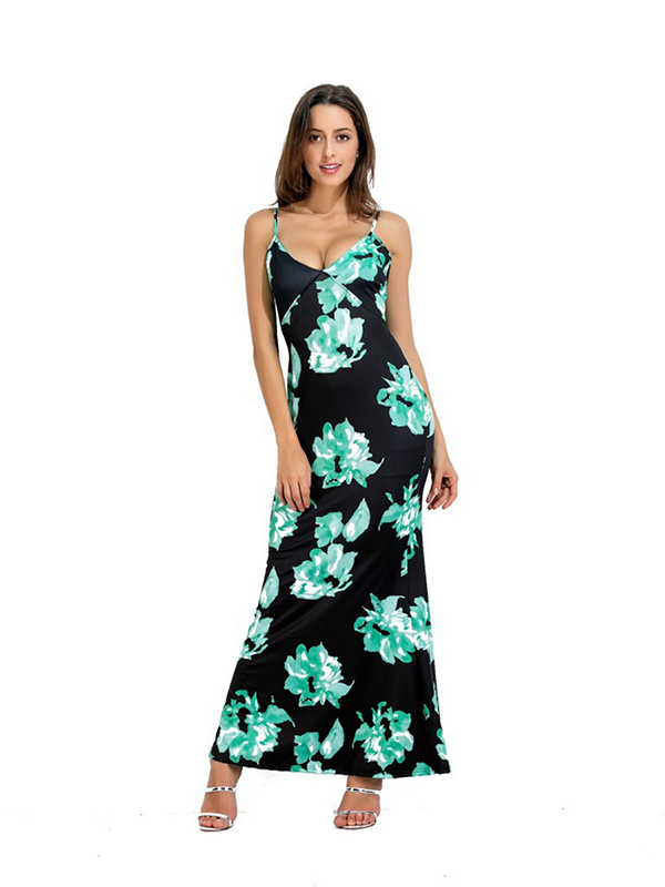 4 Colors S-5XL Floral Print Maxi Dress