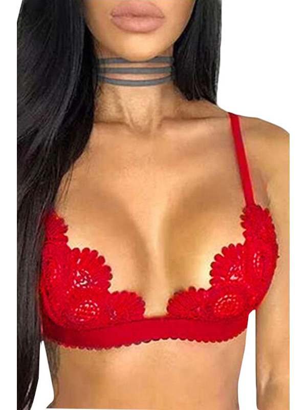 4 Colors S-XL Feminine Cleavage Wireless Crochet Lace Bra