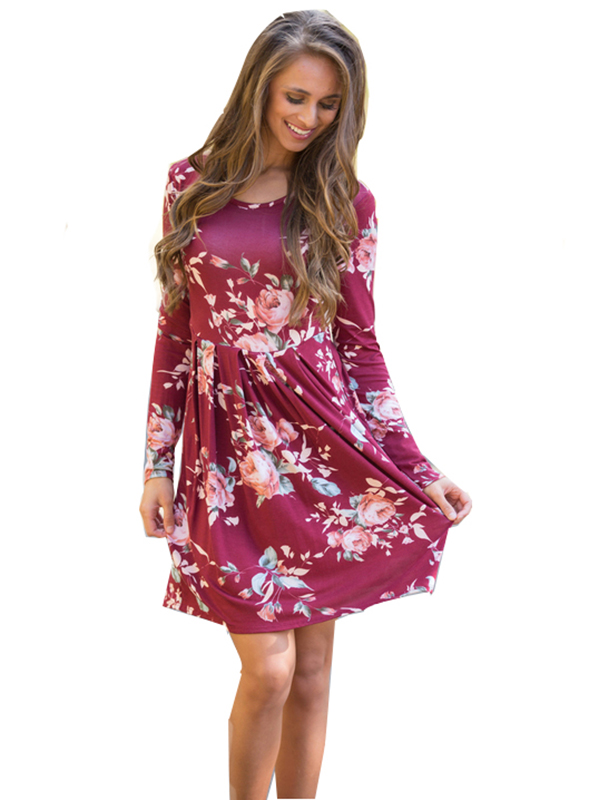 4 Colors S-XL Long Sleeve Casual Dress