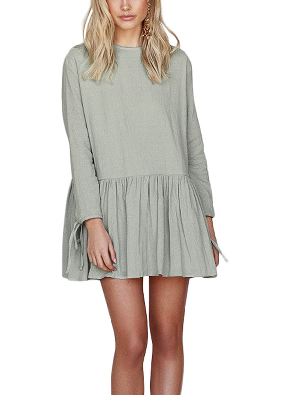 5 Colors S-XL High Neck Full Sleeves Casual Dress