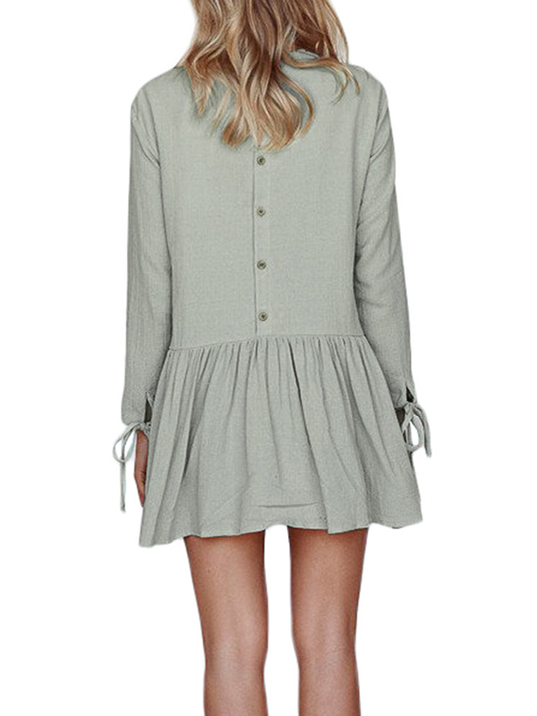 5 Colors S-XL High Neck Full Sleeves Casual Dress