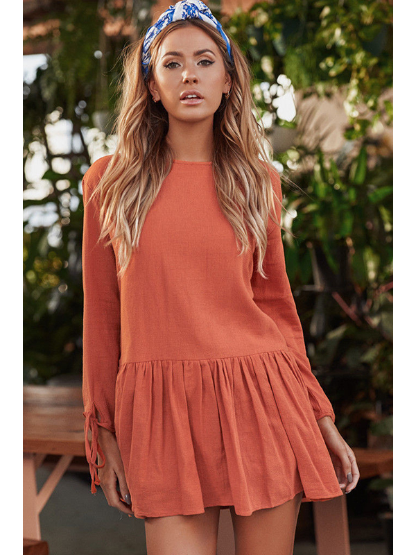 5 Colors S-XL High Neck Full Sleeves Casual Dress