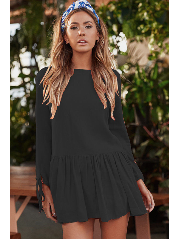 5 Colors S-XL High Neck Full Sleeves Casual Dress