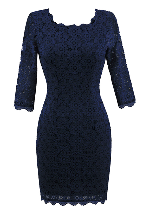 5 Colors S-XXL Elegant Straight Flower Lace Dress