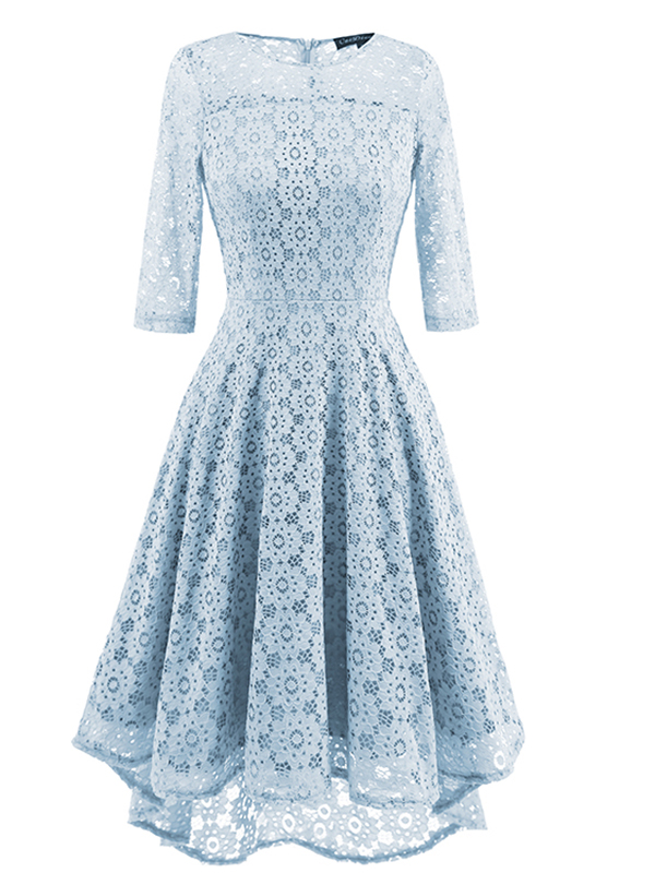 5 Colors S-XXL Half Sleeves Flower Lace Dress