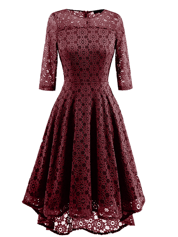 5 Colors S-XXL Half Sleeves Flower Lace Dress