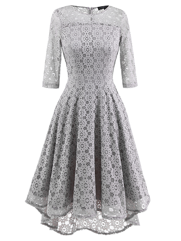 5 Colors S-XXL Half Sleeves Flower Lace Dress