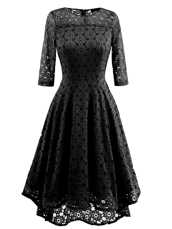 5 Colors S-XXL Half Sleeves Flower Lace Dress