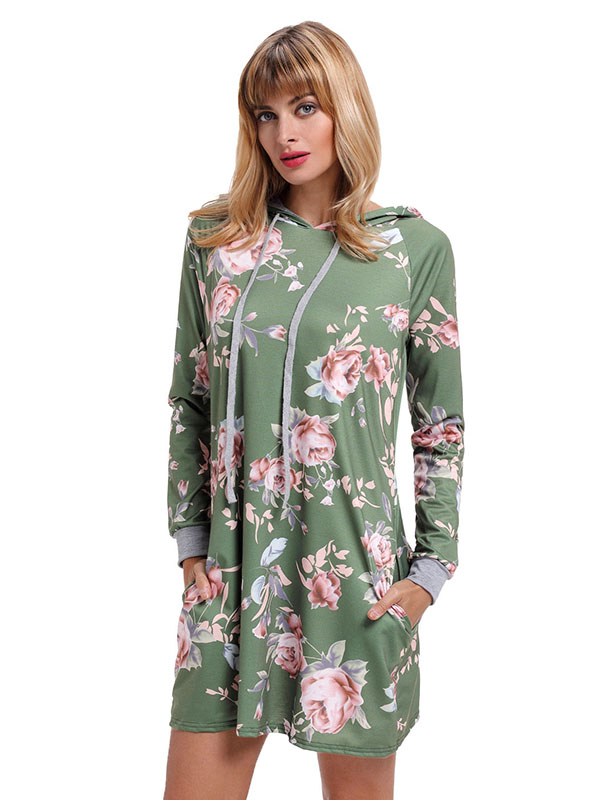 5 Colors S-XXL Long Sleeve Floral Print Casual Dress