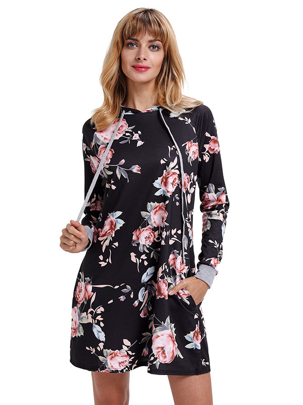 5 Colors S-XXL Long Sleeve Floral Print Casual Dress