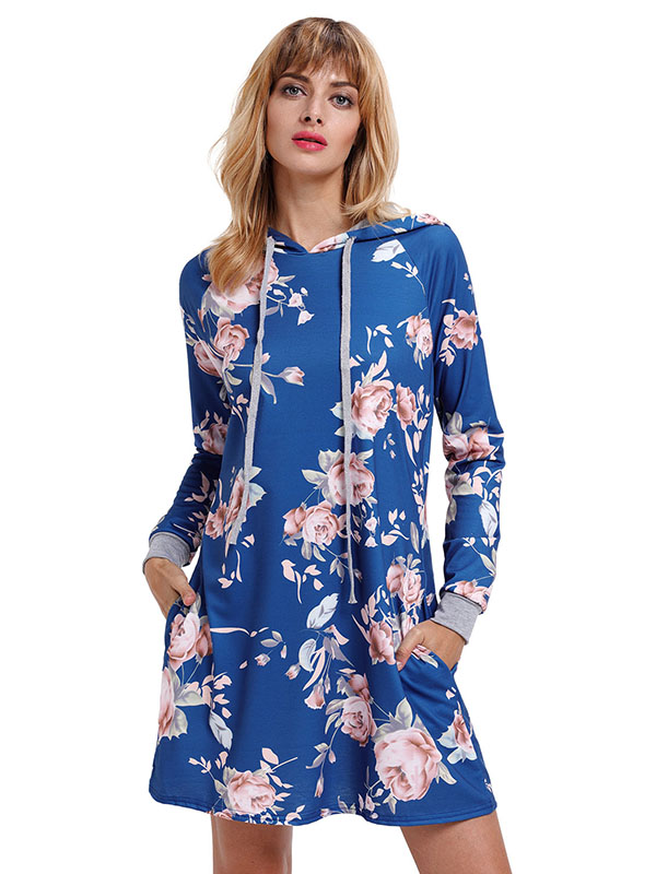 5 Colors S-XXL Long Sleeve Floral Print Casual Dress