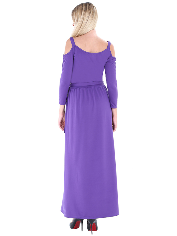 6 Colors S-XL Wide Straps Plain with Waist Belt Maxi Dress