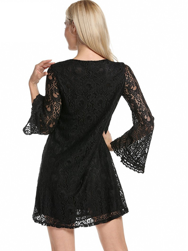 7 Colors S-XL V Neck Lace Casual Dress