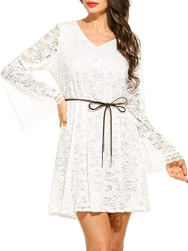 7 Colors S-XL V Neck Lace Casual Dress
