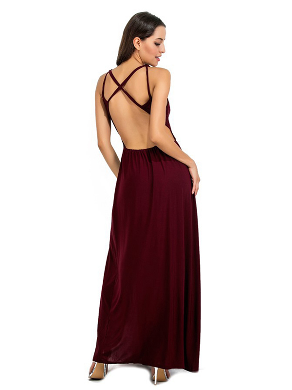 8 Colors S-2XL Sexy Backless Chiffon Maxi Dress