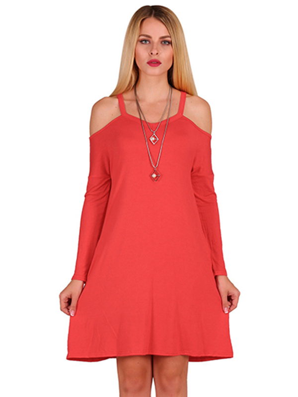 8 Colors S-XL Wide Straps A-Line Plain Casual Dress