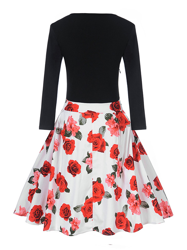 8 Colors S-XXL Fitted Top Flare Hem Casual Dress