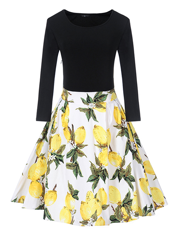 8 Colors S-XXL Fitted Top Flare Hem Casual Dress