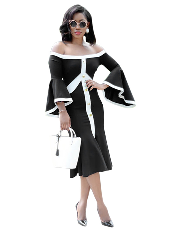 Black M-XXL Off Shoulder Maxi Dress