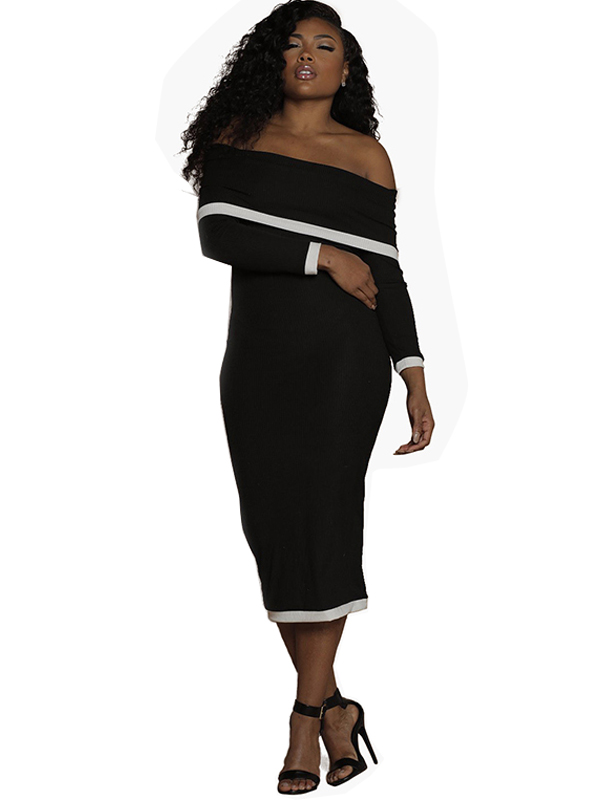 Black S-XL Off Shoulder Midi Dress