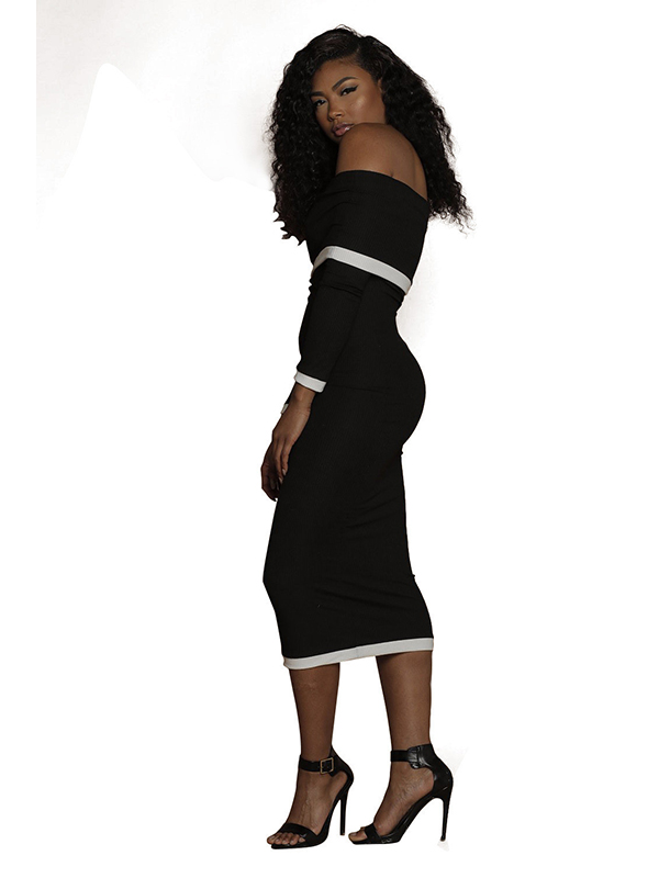 Black S-XL Off Shoulder Midi Dress