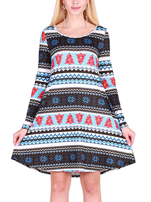 Black S-XL Snowflake Christmas Tree Casual Dress