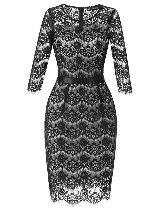 Black S-XXL Sexy Half Sleeves Lace Dress