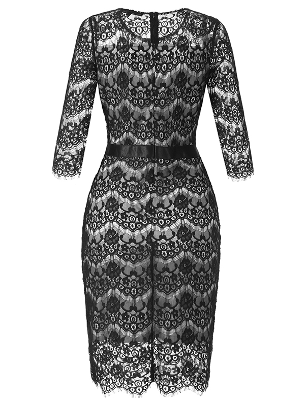 Black S-XXL Sexy Half Sleeves Lace Dress