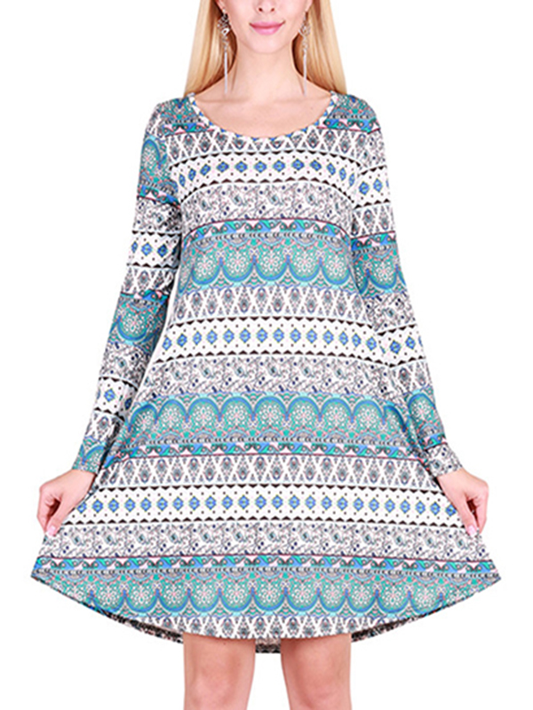 Blue S-XL Eye Catching Fall Smooth Unique Casual Dress