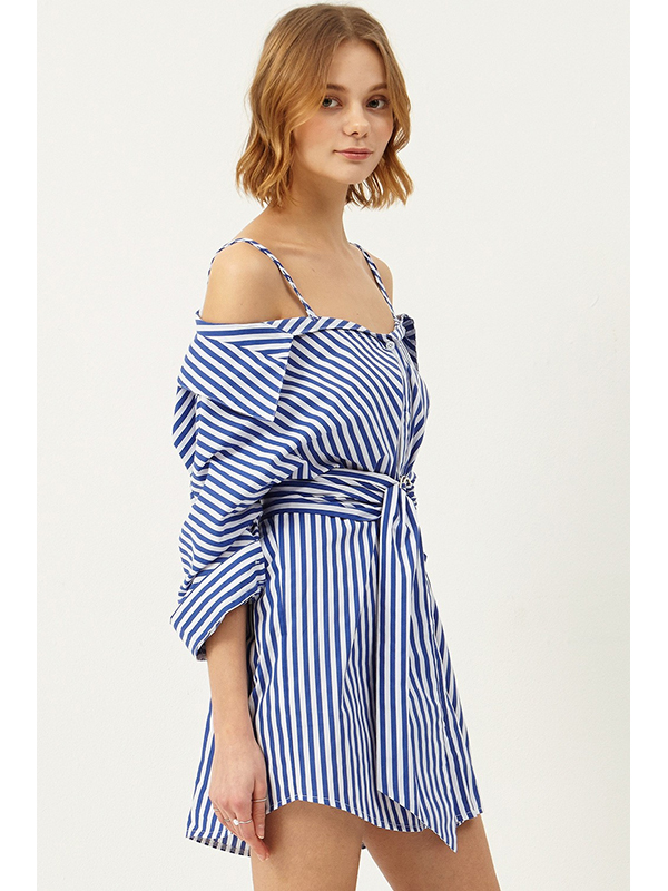 Blue S-XL Royal Stripped Straps Casual Dress