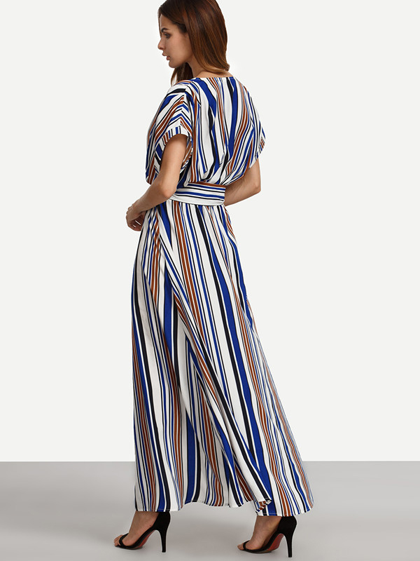 Blue S-XL Vertical stripe Maxi Dress