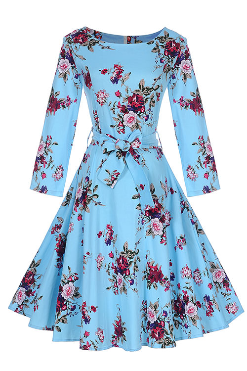 Blue S-XXL Back Zipper Closure Casual Dress